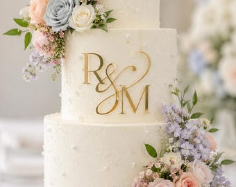 Personalized Script Names Acrylic Wedding Cake Topper | Modern Initials Design