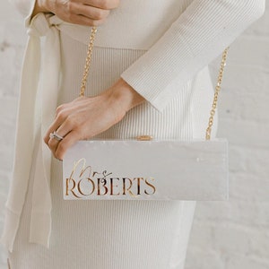 Custom Acrylic Clutch | Personalized Clutch | Bride Clutch | Bride Purse | Mrs. Clutch | Acrylic Purse | Honeymoon Clutch | Bride Accessory