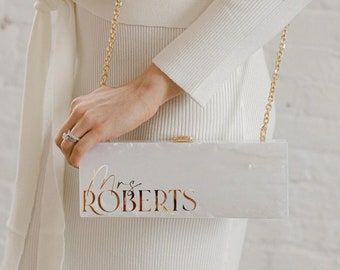 Custom Acrylic Clutch | Personalized Clutch | Bride Clutch | Bride Purse | Mrs. Clutch | Acrylic Purse | Honeymoon Clutch | Bride Accessory