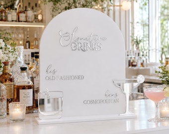 Letrero de acrílico personalizado para bebidas con firma / Decoración moderna para bar de bodas