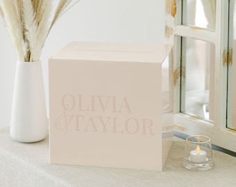 Blush Pink Acrylic Card Box With Lock + Key | Personalized Raised Text Card Box | 3D Pop Out Text | Wedding Card Box Decal | Custom Card Box