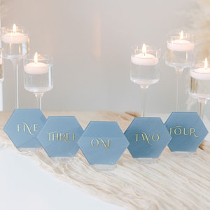 Painted Acrylic Hexagon Table Numbers With Raised Text Wedding Table Numbers Custom Wedding Table Numbers 3D Pop Out Text image 1