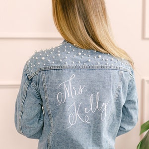 Denim Jacket With Pearls | Jean Jacket | Bride Jean Jacket | Custom Jean Jacket | Mrs. Demin Jacket