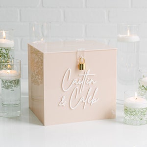 Acryl kartonnen doos champagne blush | Gepersonaliseerde verhoogde tekstkaartdoos | 3D pop-outtekst | Platte vinylsticker | Aangepaste bruiloftsdecoratie