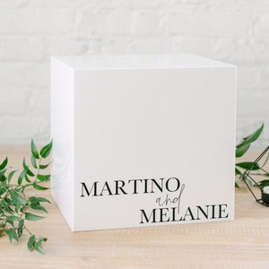 White Acrylic Card Box With Lock and Key Personalized Raised Text Card Box 3D Pop Out Text Wedding Card Box Decal Custom Card Box image 1