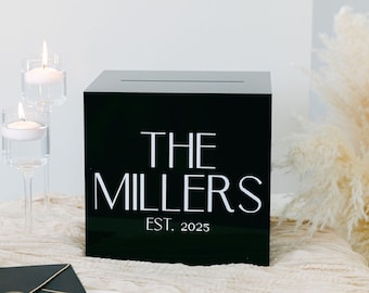 Black Acrylic Card Box With Lock and Key | Personalized Raised Text Card Box | 3D Pop Out Text | Wedding Card Box Decal | Custom Card Box