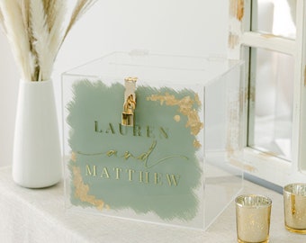 Foil Painted Lock and Key Personalized Acrylic Card Box I Painted Card Box with Lock | Wedding Money Box | Wedding Card Box | Card Box