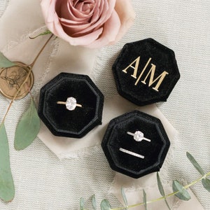 Octagon fluwelen ringendoosje | Aangepaste trouwringdoos | Verlovingsringdoos | Dubbele sleuf | Enkele slot | Moderne ringendoos | Aangepaste ringendoos