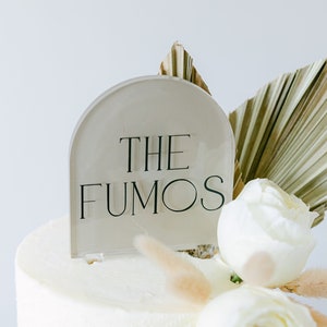 Painted Acrylic Arch Cake Topper With Raised Text | Personalized Wedding Cake Topper | Custom Modern Cake Topper | 3D Pop Out Text