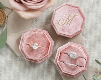 Octagon fluwelen ringendoosje | Aangepaste trouwringdoos | Verlovingsringdoos | Dubbele sleuf | Enkele slot | Moderne ringendoos | Aangepaste ringendoos