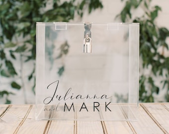 Personalized Acrylic Card Box with Lock and Key | Acrylic Card Box | Clear Card Box with Lock | Wedding Card Box with Slot | Custom Card Box