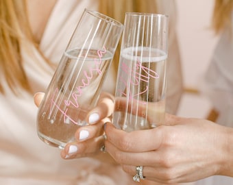 Personalized Stemless Champagne Flute | Stemless Champagne Glasses | Bridesmaid Champagne Flutes | Custom Flutes | Bridesmaid Gift | Flutes