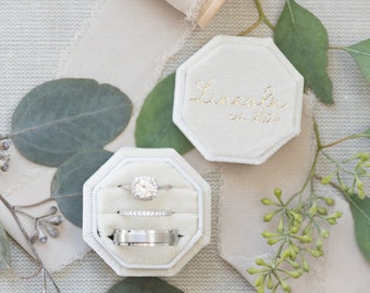 Triple Slot Octagon Velvet Ring Box | Custom Wedding Ring Box | Engagement Ring Box | Triple Slot | Modern Ring Box | Custom Ring Box