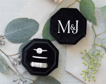 Triple Slot Octagon Velvet Ring Box | Custom Wedding Ring Box | Engagement Ring Box | Triple Slot | Modern Ring Box | Custom Ring Box