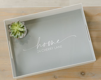 Gray Acrylic Decorative Tray  | Personalized Tray with Handles | Custom Tray | Modern Tray | Housewarming Gift | Monogram Wedding Gift