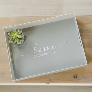 Gray Acrylic Decorative Tray  | Personalized Tray with Handles | Custom Tray | Modern Tray | Housewarming Gift | Monogram Wedding Gift