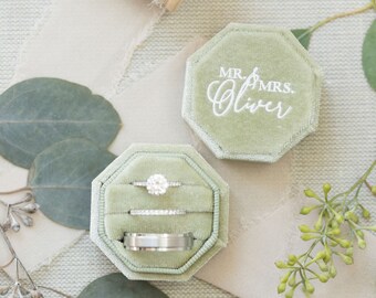 Velvet Ring Box 3 Slots - Octagon Premium Velvet Ring Holder Handmade Three Rings Bearer Wedding Ceremony Proposal Engagement Christmas Photography