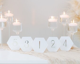 Painted Acrylic Hexagon Table Numbers | Personalized Wedding Table Numbers | Custom Wedding Table Numbers | Modern Painted Table Numbers
