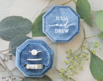 Triple Slot Octagon Velvet Ring Box | Custom Wedding Ring Box | Engagement Ring Box | Triple Slot | Modern Ring Box | Custom Ring Box