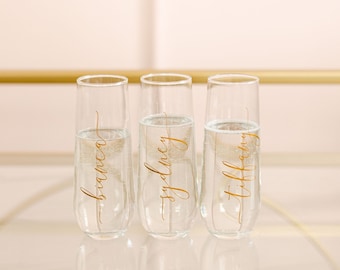 Personalized Stemless Champagne Flute | Stemless Champagne Glasses | Bridesmaid Champagne Flutes | Custom Flutes | Bridesmaid Gift | Flutes