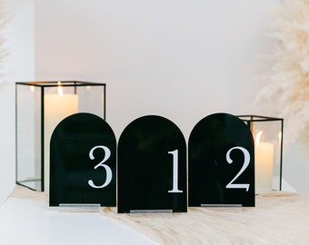 Solid Black Acrylic Arched Table Numbers With Raised Text | Wedding Table Numbers | Custom Wedding Table Numbers | 3D Pop Out Text