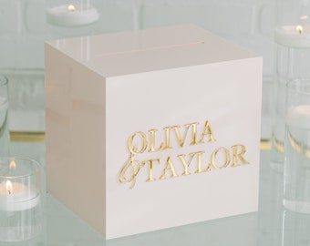 Blush Pink Acrylic Card Box With Lock + Key | Personalized Raised Text Card Box | 3D Pop Out Text | Wedding Card Box Decal | Custom Card Box