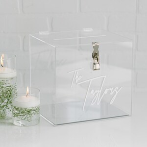 Acryl Kartenbox mit Spiegelboden | Personalisierte Rahmer Text Kartenbox | 3D Pop-Out-Text | Flacher Vinyl-Aufkleber | Personalisierte Hochzeitskarte