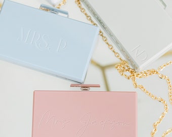 Custom Engraved Acrylic Clutch | Personalized Engraved Clutch | Bride Clutch | Mrs. Clutch | Acrylic Purse | Bride Accessory