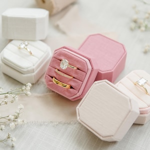 Triple Slot Linen Ring Box |  Wedding Ring Box | Engagement Ring Box | Triple Slot | Modern Ring Box | Square Ring Box