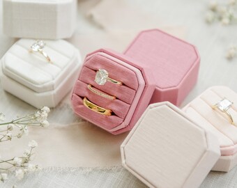 Triple Slot Linen Ring Box |  Wedding Ring Box | Engagement Ring Box | Triple Slot | Modern Ring Box | Square Ring Box