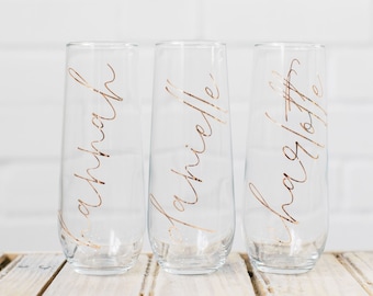 Personalized Stemless Champagne Flute | Stemless Champagne Glasses | Bridesmaid Champagne Flutes | Custom Flutes | Bridesmaid Gift | Flutes
