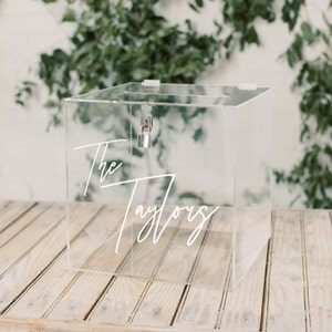 Caixa de cartão de acrílico personalizada | Caixa de cartão com texto em relevo | Texto pop-out 3D | Decalque de vinil plano | Caixa de cartão de casamento personalizada | Fechadura e chave