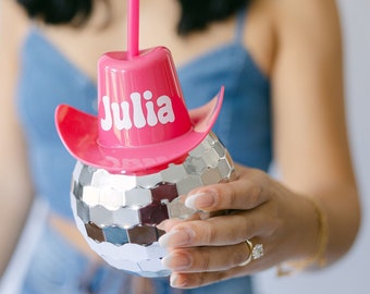 Cowboy Hat Disco Ball Cup | Nashville Bachelorette Party Cups | Personalized Disco Ball Cup with Straw | Bridal Party Gifts Favors Decor