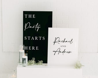Black and White Welcome Signs With Raised Text | Extra Large Stacked Acrylic Signs | Custom Modern Wedding Signage | 3D Pop Out Text