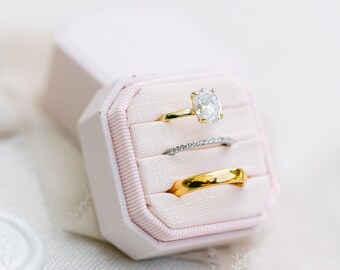 Triple Slot Linen Ring Box |  Wedding Ring Box | Engagement Ring Box | Triple Slot | Modern Ring Box | Square Ring Box