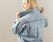 Denim Jacket With Pearls Jean Jacket Bride Jean Jacket Custom Jean Jacket Mrs. Demin Jacket