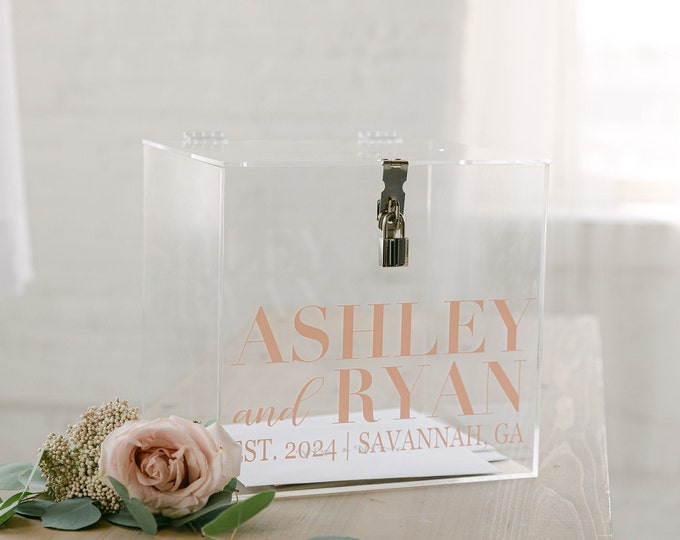 Personalized Acrylic Card Box with Lock and Key | Acrylic Card Box | Clear Card Box with Lock | Wedding Card Box with Slot | Custom Card Box