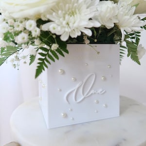 Solid White Acrylic Table Number Centerpiece With Raised Text | Wedding Table Number Flower Box | Modern Wedding Decor | 3D Pop Out Text