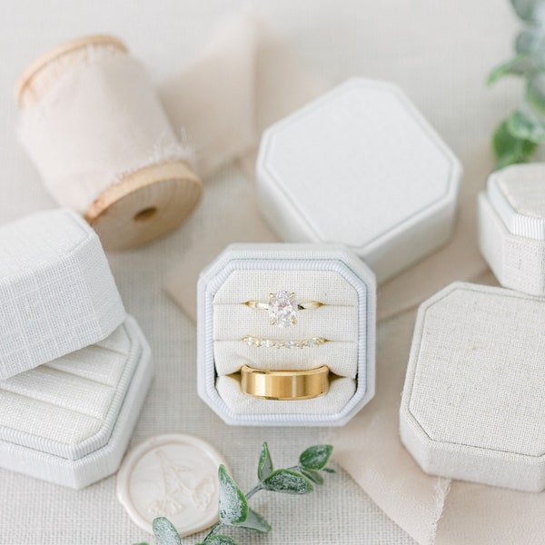 Triple Slot Linen Ring Box |  Wedding Ring Box | Engagement Ring Box | Triple Slot | Modern Ring Box | Square Ring Box