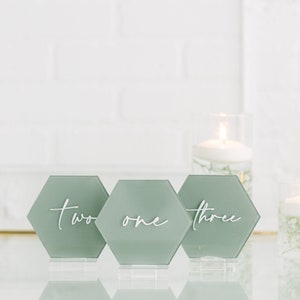 Painted Acrylic Hexagon Table Numbers With Raised Text | Wedding Table Numbers | Custom Wedding Table Numbers | 3D Pop Out Text