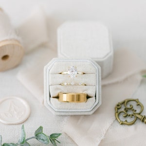 Triple Slot Linen Ring Box |  Wedding Ring Box | Engagement Ring Box | Triple Slot | Modern Ring Box | Square Ring Box