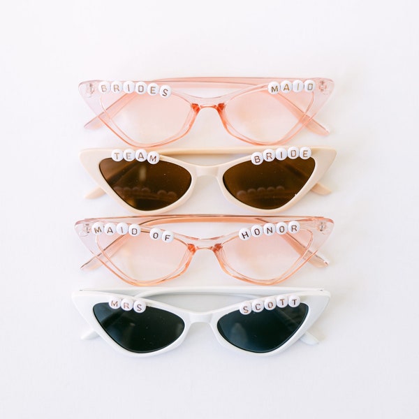Custom Bride Sunglasses | Retro Cat Eye Sunglasses | Bachelorette Sunnies | Personalized Bridal Party Sunglasses | Beach Bride Accessories