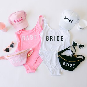 Bridal Bachelorette Set | Bride Fanny Pack + Swimsuit + Heart Shaped Sunnies | Bridal Party Gifts | Bachelorette Gifts | Bride to be Gifts