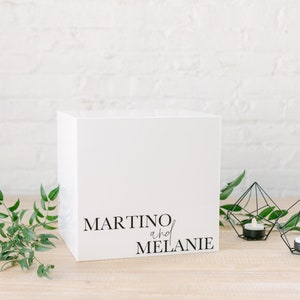 White Acrylic Card Box With Lock and Key Personalized Raised Text Card Box 3D Pop Out Text Wedding Card Box Decal Custom Card Box image 2