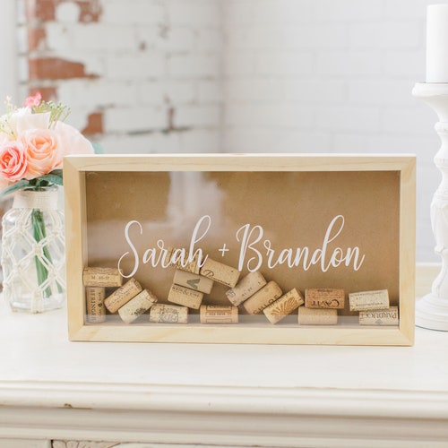 Personalized Shadow Box Wine Cork Holder Wedding Guest Book Etsy