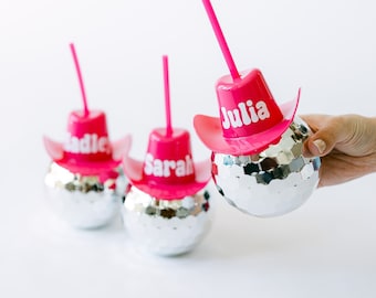 Cowboy Hat Disco Ball Cup | Nashville Bachelorette Party Cups | Personalized Disco Ball Cup with Straw | Bridal Party Gifts Favors Decor
