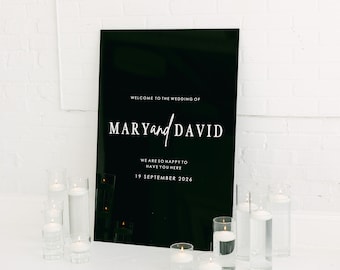 Zwart welkomstbord met verhoogde tekst | Extra groot acrylbord | Aangepaste bruiloftssignalisatie | 3D pop-out tekst moderne bruiloft decor