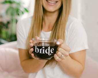 Personalized Bride Clear Coffee Mug | Glass Mug | Bride to Be Mug | Custom Gift | Custom Glassware | Coffee Love Gift | Large Coffee Mug