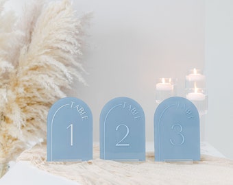 Painted Acrylic Arched Table Numbers With Raised Text | Wedding Table Numbers | Custom Wedding Table Numbers | 3D Pop Out Text