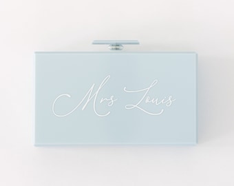 Custom Acrylic Clutch | Personalized Clutch | Bride Clutch | Bride Purse | Mrs. Clutch | Something Blue | Honeymoon Clutch | Bride Accessory